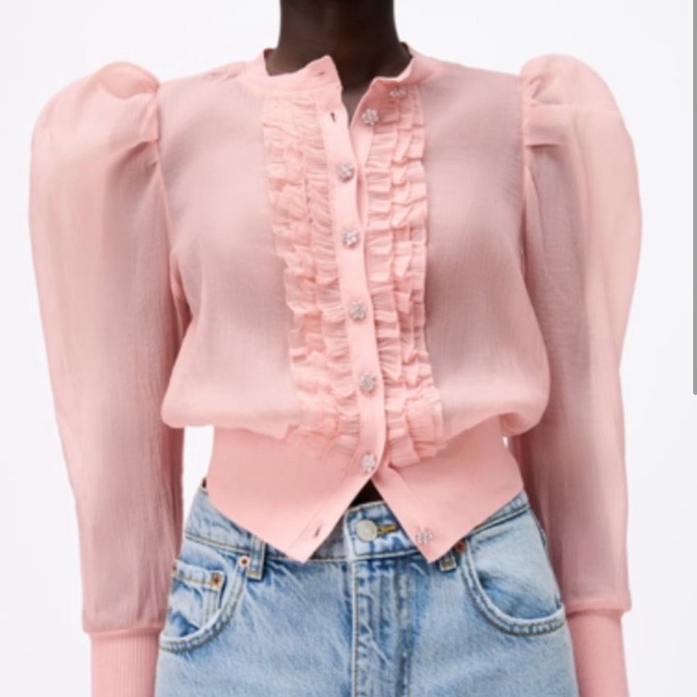 Zara Pale Pink Sheer Organza Cardigan Jacket Size Small